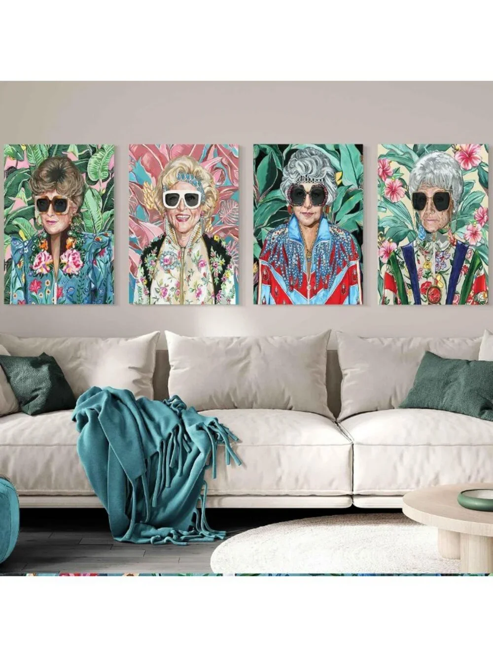 80s Vintage Golden Wall Art Set of 4 - Canvas Prints for Girls' Room Decor
